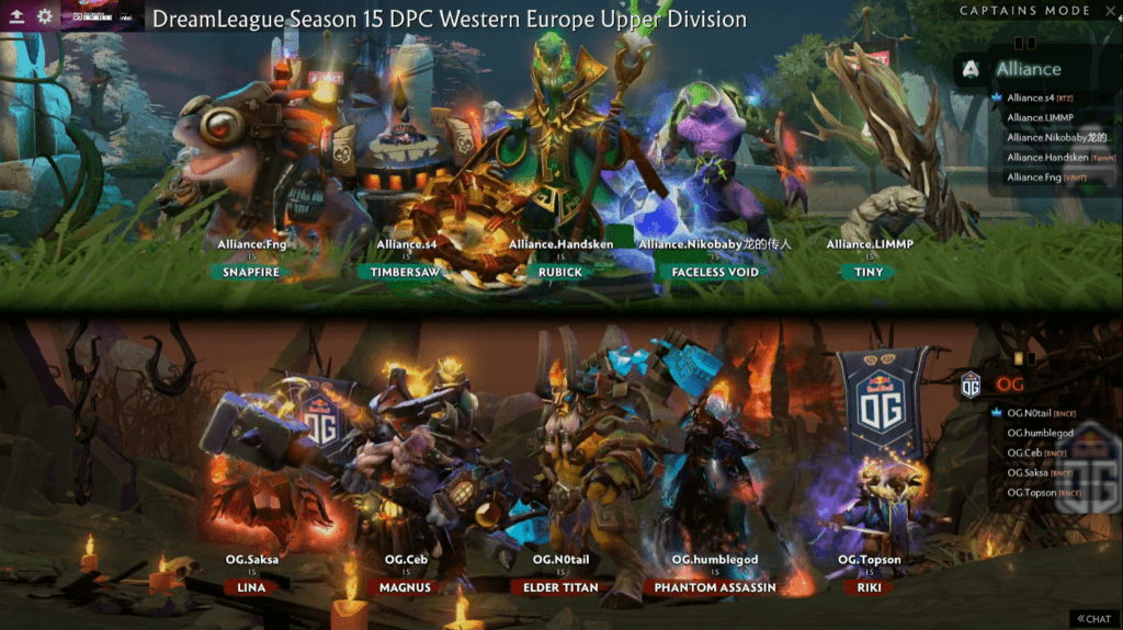 Draft From Game 2 of Alliance vs OG (via<a href="https://www.twitch.tv/videos/994233874?filter=archives&amp;sort=time" target="_blank" rel="noreferrer noopener nofollow"> Dreamleague</a>)