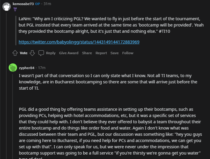 Team Secret's CEO, John Yao's response in a Reddit thread.