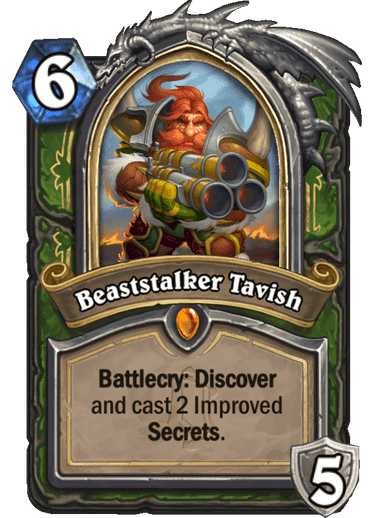 <em>Tavish left home to forge his own path. But it still led him back to Alterac to kick some Frostwolf butt.</em><br><strong>Alterac Valley's Hero Card reveled </strong><br><strong>Hero Power</strong>: Summon Pet (3 mana) Summon an Animal Companion<br>