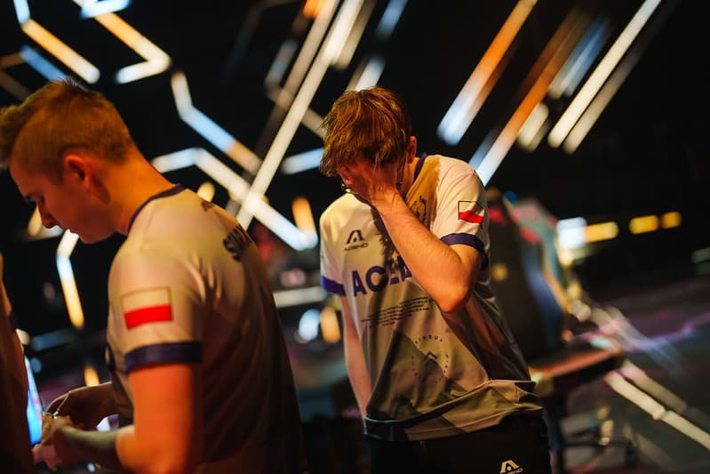 POTSDAM, GERMANY - DECEMBER 3: Team Acend walks offstage after a loss at the VALORANT Champions Groups Stage on December 3, 2021 in Potsdam, Germany. (Photo by Michal Konkol/Riot Games)