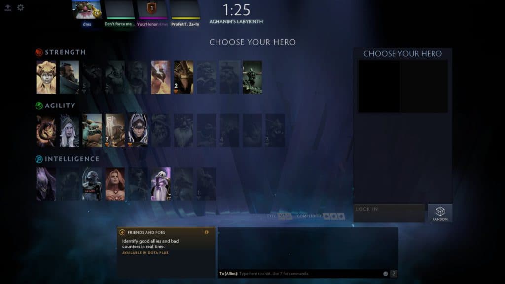 Aghanim's Labyrinth hero selection.