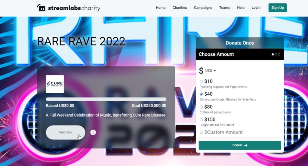 You can support the Rare Rave 2022 via the <a href="https://streamlabscharity.com/cure-rare-disease/event/rare-rave-2022">fundraise page</a> on StreamLabsCharity