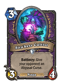 Sira’kess Cultist<br>Old: 2 Attack, 3 Health <strong>→</strong> <strong>New: 3 Attack, 4 Health</strong>