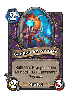 Sunken Scavenger (generated by Azsharan Scavenger)<br>Old: [Costs 3] 3 Attack, 4 Health <strong>→</strong> <strong>New: [Costs 2] 2 Attack, 3 Health</strong>