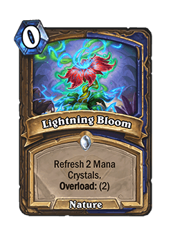 Lightning Bloom<br>Old: Gain 2 Mana Crystals this turn only. Overload: (2). →&nbsp;<strong>New: Refresh 2 Mana Crystals. Overload: (2).</strong><br>