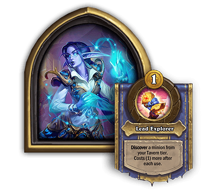 Elise Starseeker<br>Old: When you upgrade Bob’s Tavern get a ‘Recruitment Map’. → <strong>New: [Costs 1] Discover a minion from your Tavern Tier. Costs (1) more after each use.</strong>