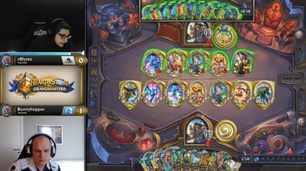 xBlyzes versus Bunnyhoppor during Hearthstone Grandmasters: Last Call Week 2. Image via Blizzard Entertainment.