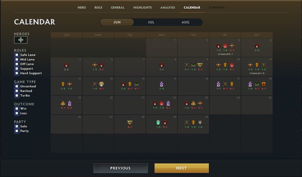 Image of the new Dota Plus Report Calendar