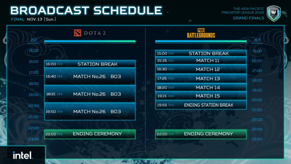 Day 3 (Final Day) APAC Predator League Broadcast Schedule