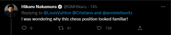 Hikaru Nakamura <a href="https://twitter.com/GMHikaru/status/1594087326170238976" target="_blank" rel="noreferrer noopener nofollow">comments</a> on Messi-Ronaldo photo.